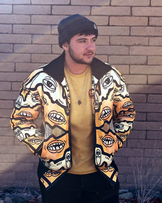 Eye Mouth Wiggle Knitted Fleece Lapel Jacket